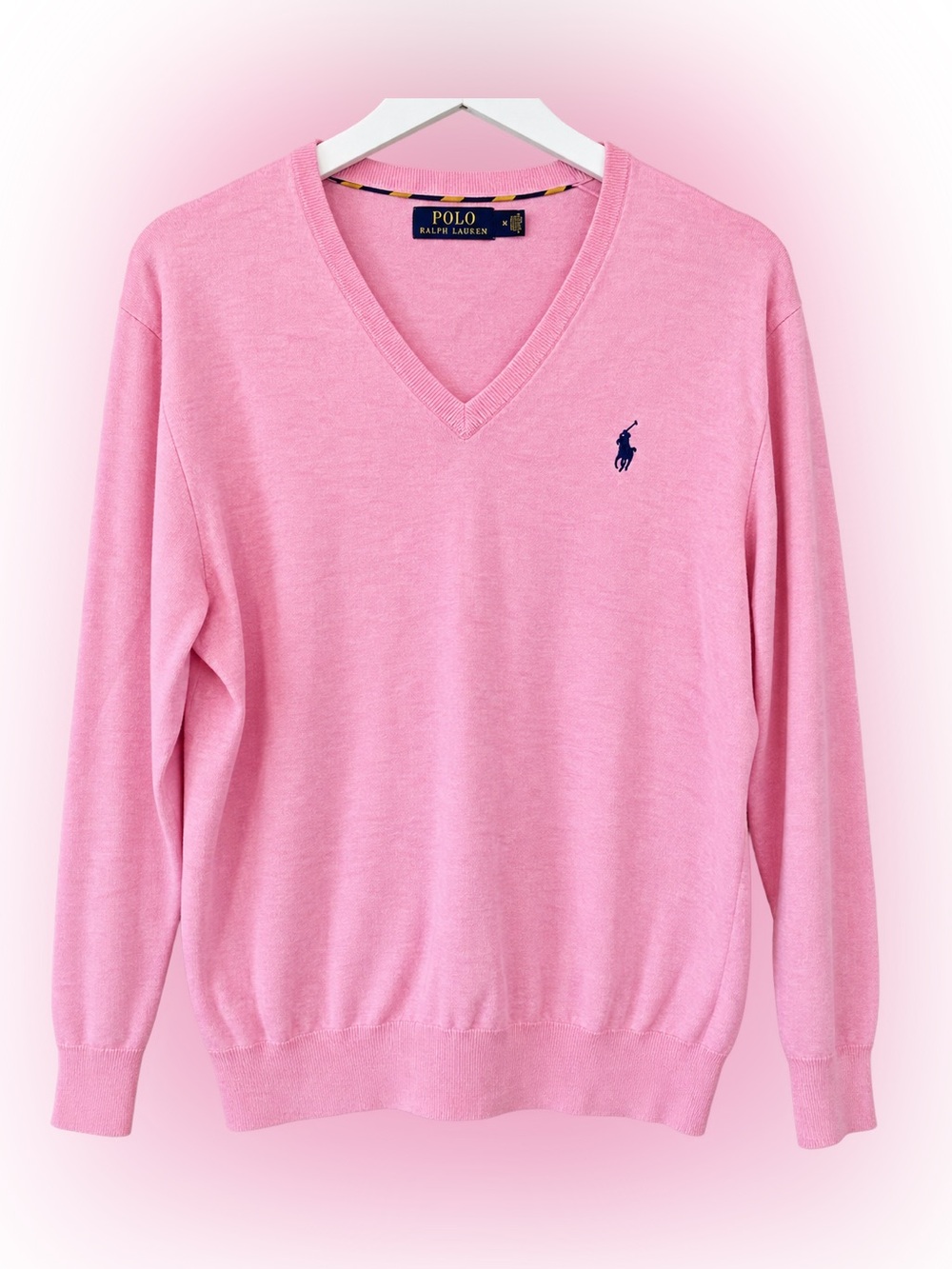 Polo by Ralph Lauren Women's Pink V-Neck Sweater M Pima Cotton Preppy Tennis